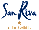The image features the name "San Riva" in blue script, with a star and the phrase "at The Foothills" beneath it.